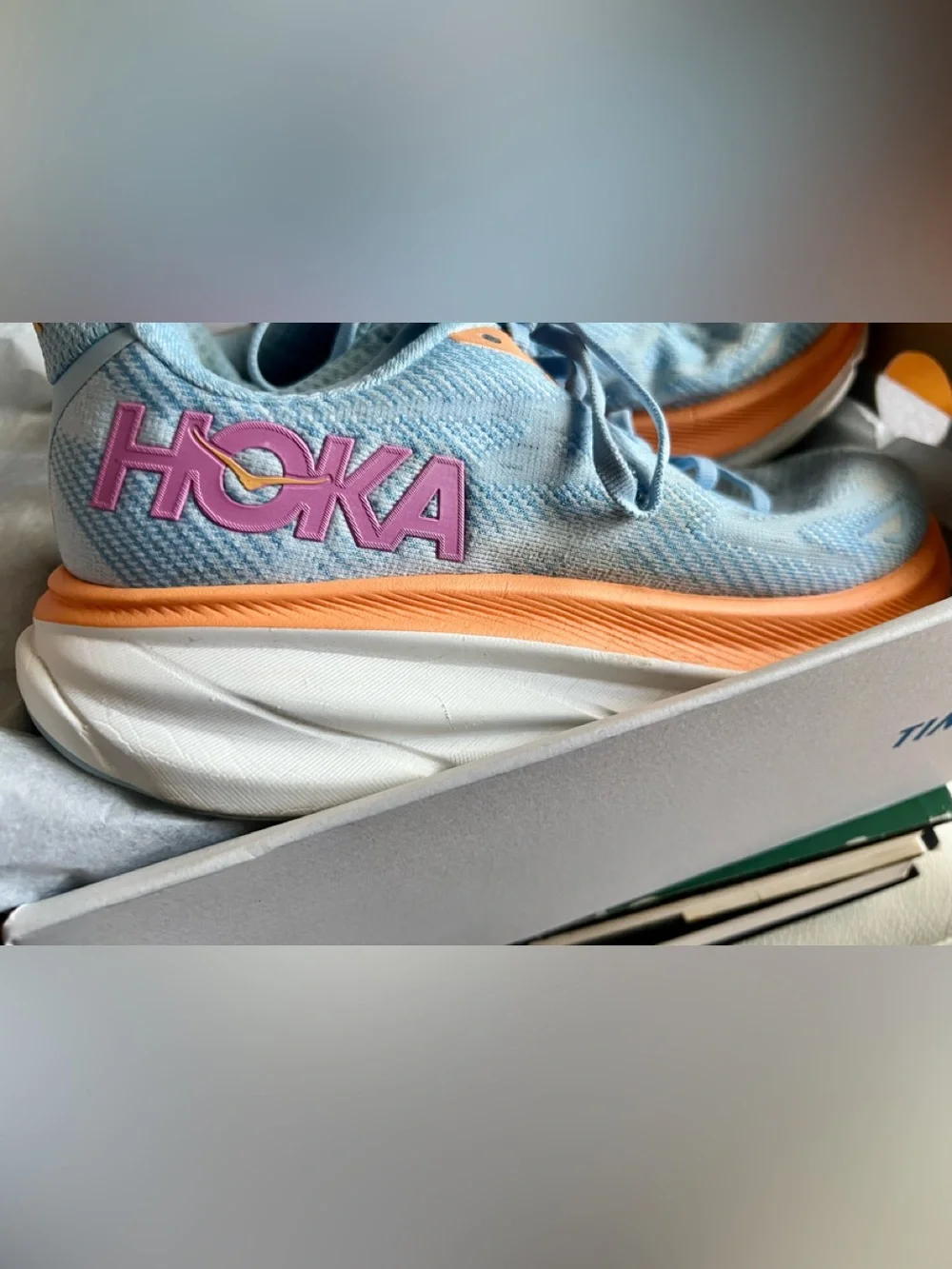 HOKA CLIFTON Pre-Owned Good Light Blue & Orange Size 7.5B